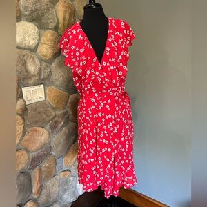Draper James RSVP Red Floral Wrap Dress knee Length Size Large